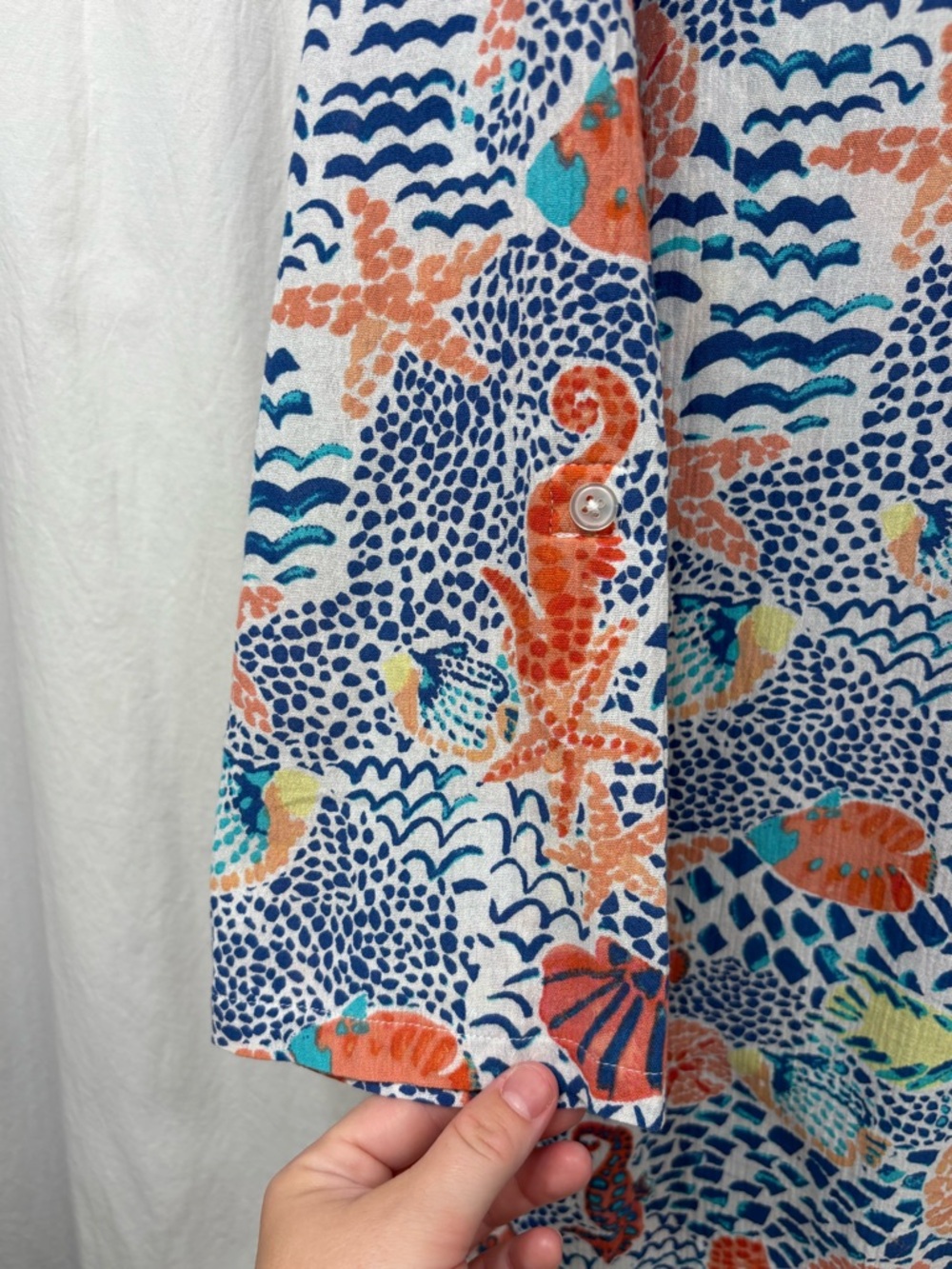 Talbots Beach Shirt Coverup XS Seahorse Button Up Cotton Nautical Coastal - Picture 5 of 16